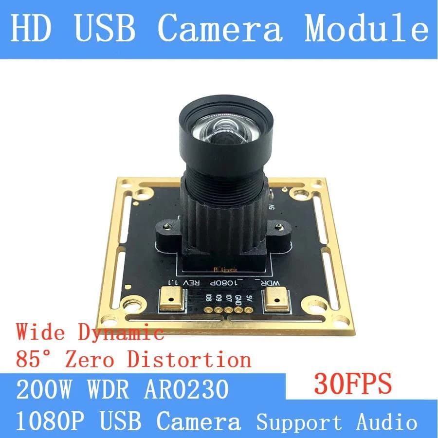 UVC 2MP No Distortion, USB Camera Module 30FPS, Large Dynamic Range Repeat, 1080P Facial Recognition, Linux and Windows support, Audio