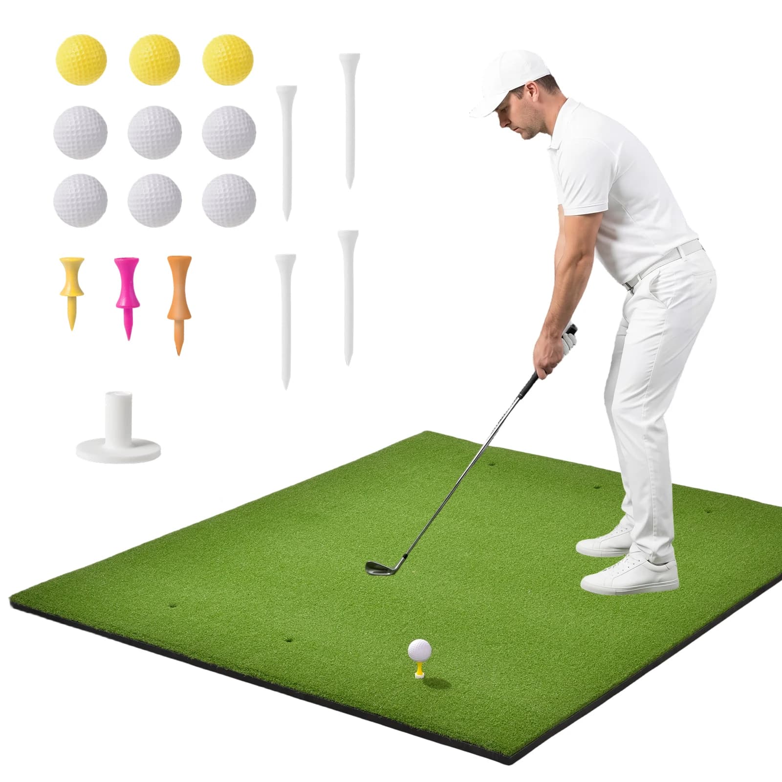 Tappetino per Golf 5x4 Piedi | Attrezzatura per Allenamento e Pratica | Tappetino in Erba Sintetica per Interni ed Esterni con Palline e Tee | Simulatori di driving range per chipping in giardino