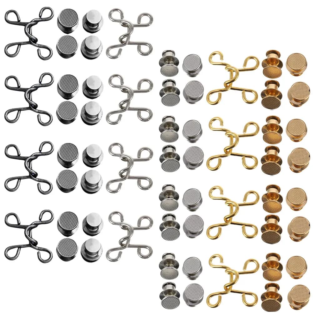 12Sets Pant Waist Tightener Metal Adjustable Jean Button Extender for Jeans Pants Wedding Party Formal Casual Use
