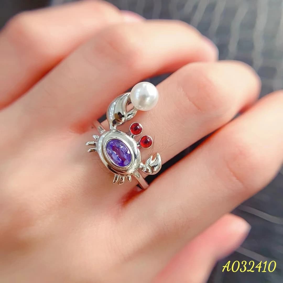Anello da donna a forma di granchio con tanzanite naturale S925 Argento puro Squisito supporto per gemme intarsiate Test Regalo di nozze per feste di compleanno