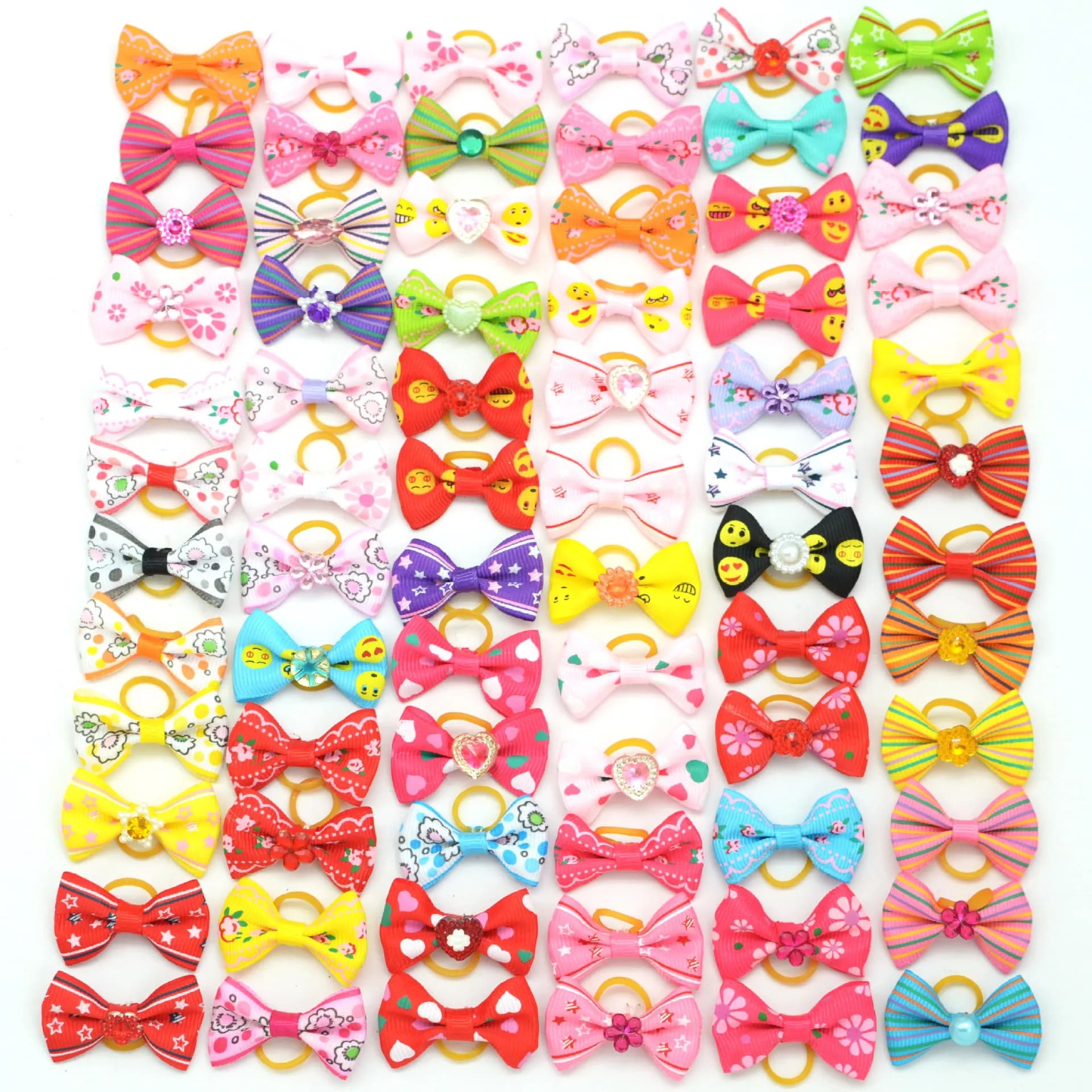 100 pz/lotto archi per peli di animali domestici in stile principessa con elastico testa fiore cucciolo di cane capelli Bowknot accessori per la toelettatura