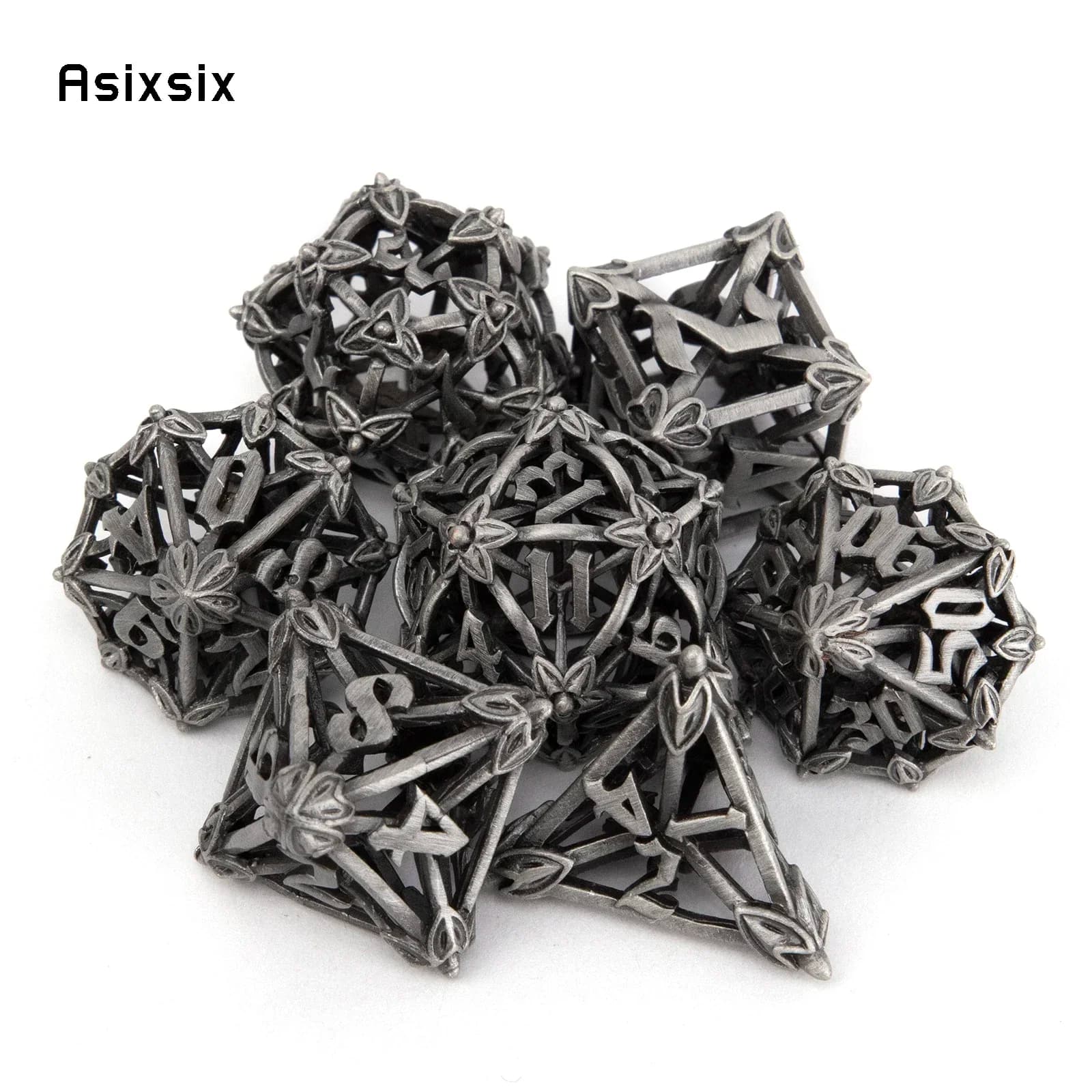 Set di 7 Dadi Metallici a Forma di Foglia e Fiore, Dadi Poliedrici in Metallo Traforato, Adatti per Giochi di Ruolo RPG e Giochi da Tavolo, Idea Regalo