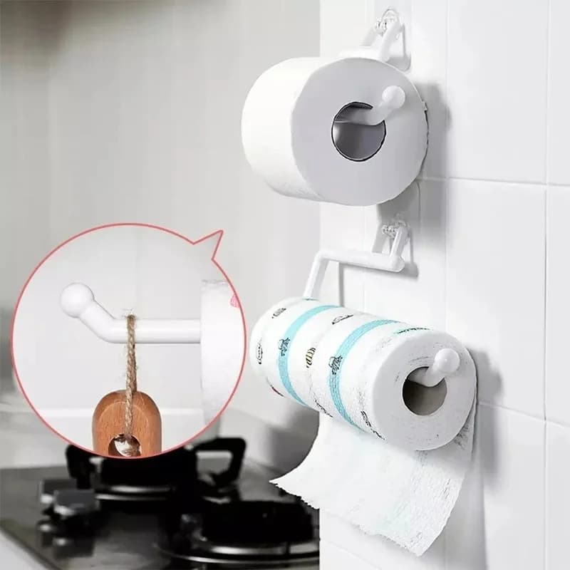 Bathroom Toilet Paper Holder, Cabinet Hanging Paper Roll Organizer, Handy Towel Hook for Home Kitchen Tissue Storage Accessories