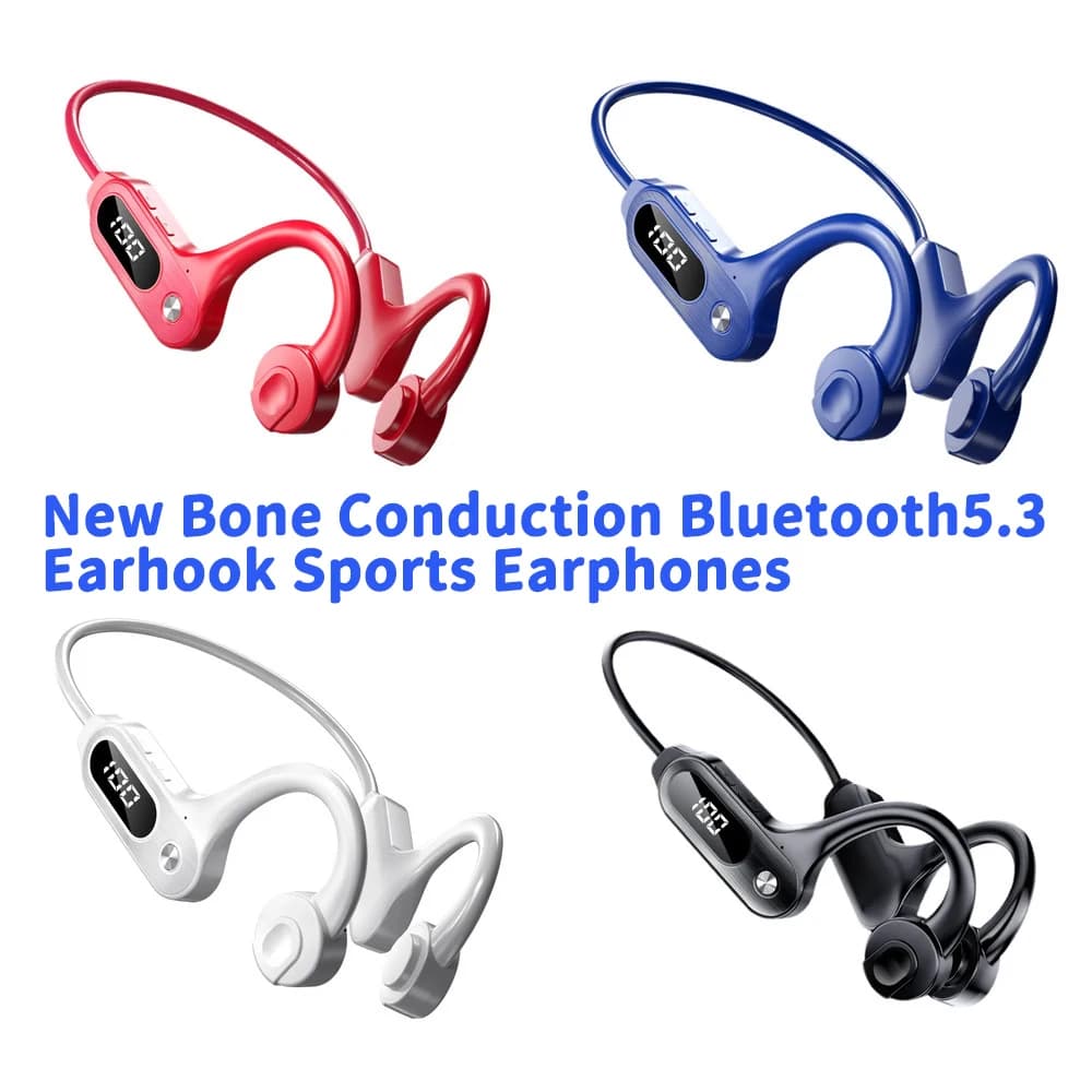Nuovi auricolari sportivi Bluetooth con gancio per l'orecchio a conduzione ossea IPX5 Supporto per scheda SD con design a orecchio aperto impermeabile per corsa/yoga/all'aperto