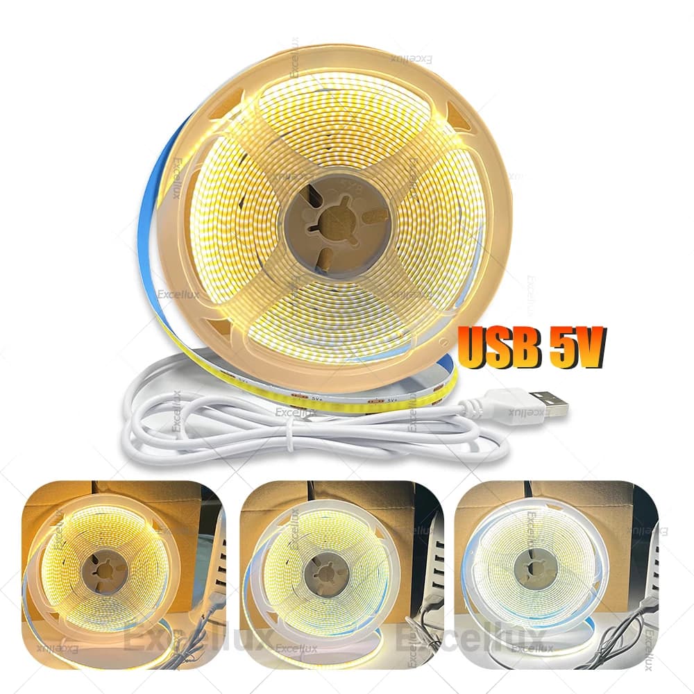 DC5V COB LED Light Strip With USB Powered 320LED/m Flexible Ribbon Tape Warm White/Natural White COB Light Strips DIY Backlight