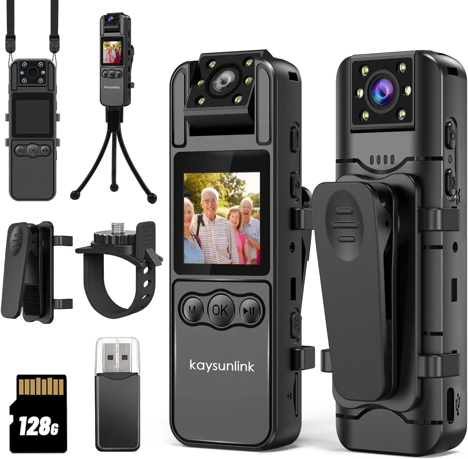 Mini Telecamera Indossabile HD 1080P con Registrazione Audio, Memoria da 128GB, Batteria da 6 Ore per Sport all'Aperto e Sicurezza