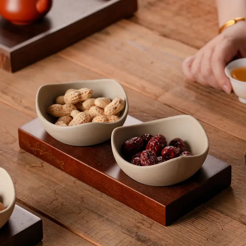Piatto di frutta secca in ceramica creativa Vassoio in legno di acacia Soggiorno Ciotola di caramelle Noci Snack Set da 3 pezzi Ciotola da dessert per insalata di frutta Nuovo