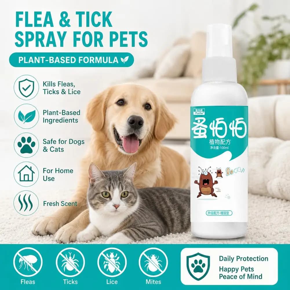 100ml Plant‑Based Pet Flea Tick Mite Control Spray Safe for Cats Dogs Quick‑Drying Portable Pest Repellent Spray for Pet Health