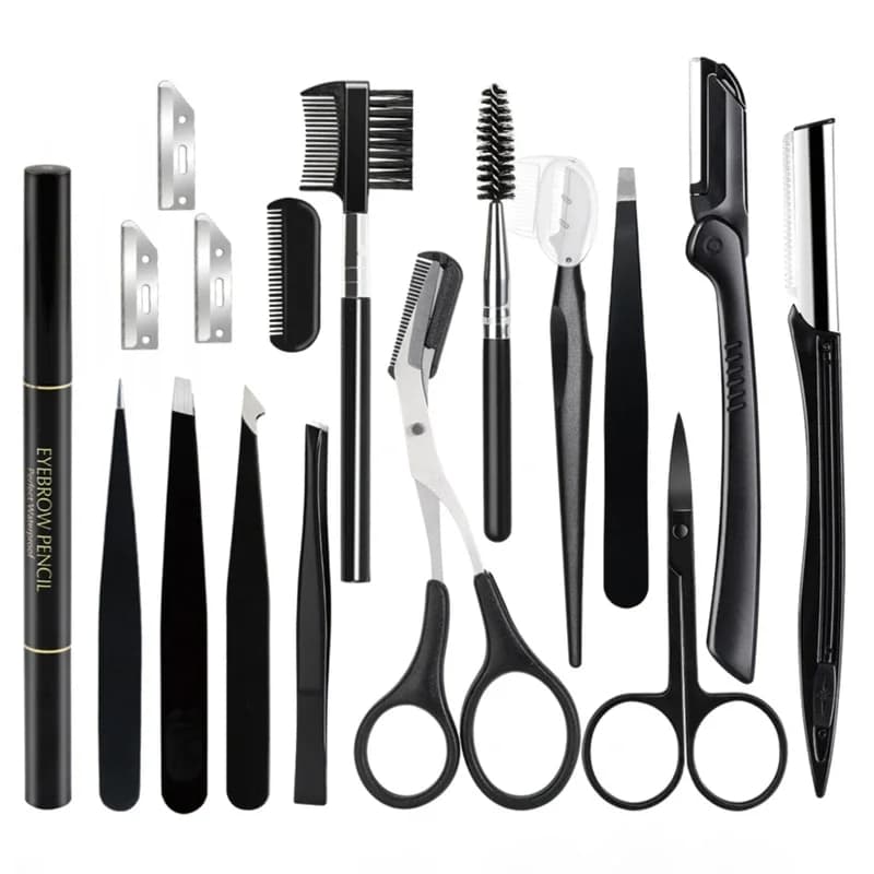 2-17 PCS Eyebrow Trimmer Set Eyebrow Razor Scraping Eyebrow Comb Razor Clip Scissors Tweezers Makeup Tools Sets