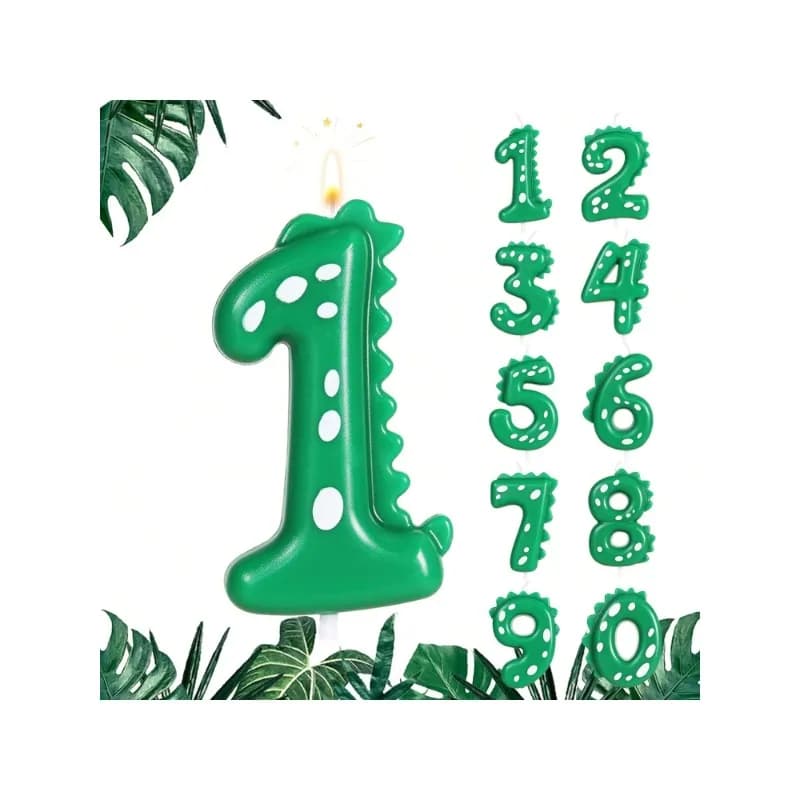 Candela di compleanno di dinosauro Candela con numero verde per decorazione di feste a tema dinosauro Candela con numero per parte superiore della torta