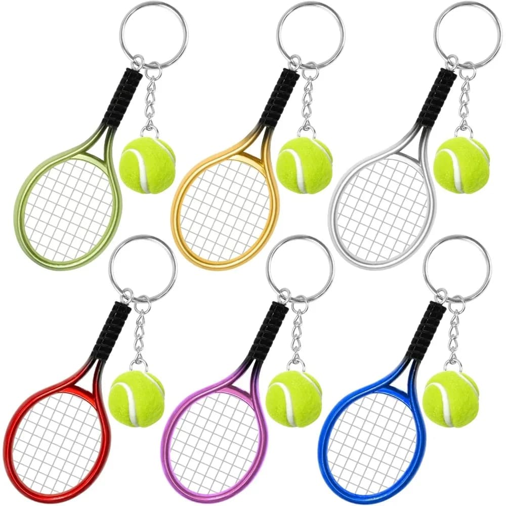 3-18Pcs Mini Tennis Racket Keychain Key Ring, Fashionable Alloy Tennis Ball Split Ring for Sport Lovers Team Colors Random