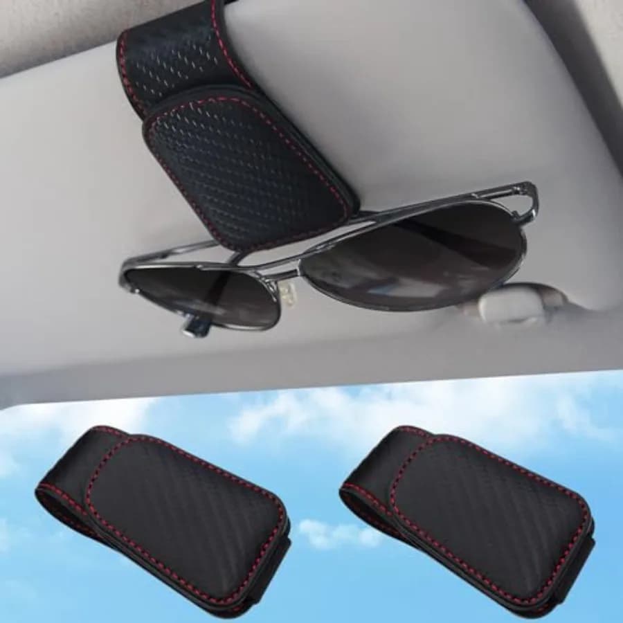Sunglasses Holders for Car Visor, Car Magnetic Glasses Holder Leather Sunglasses Clip and Ticket Card Clip Suitable for Car Int