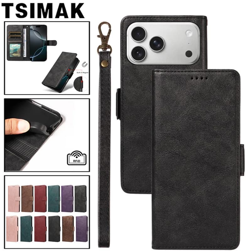 Flip Phone Case For iPhone 17 Pro Max 16 15 Plus 14 18 16E 17E Air Ultra iPhone17 Cover Magnetic RFID Leather Wallet Coque Funda