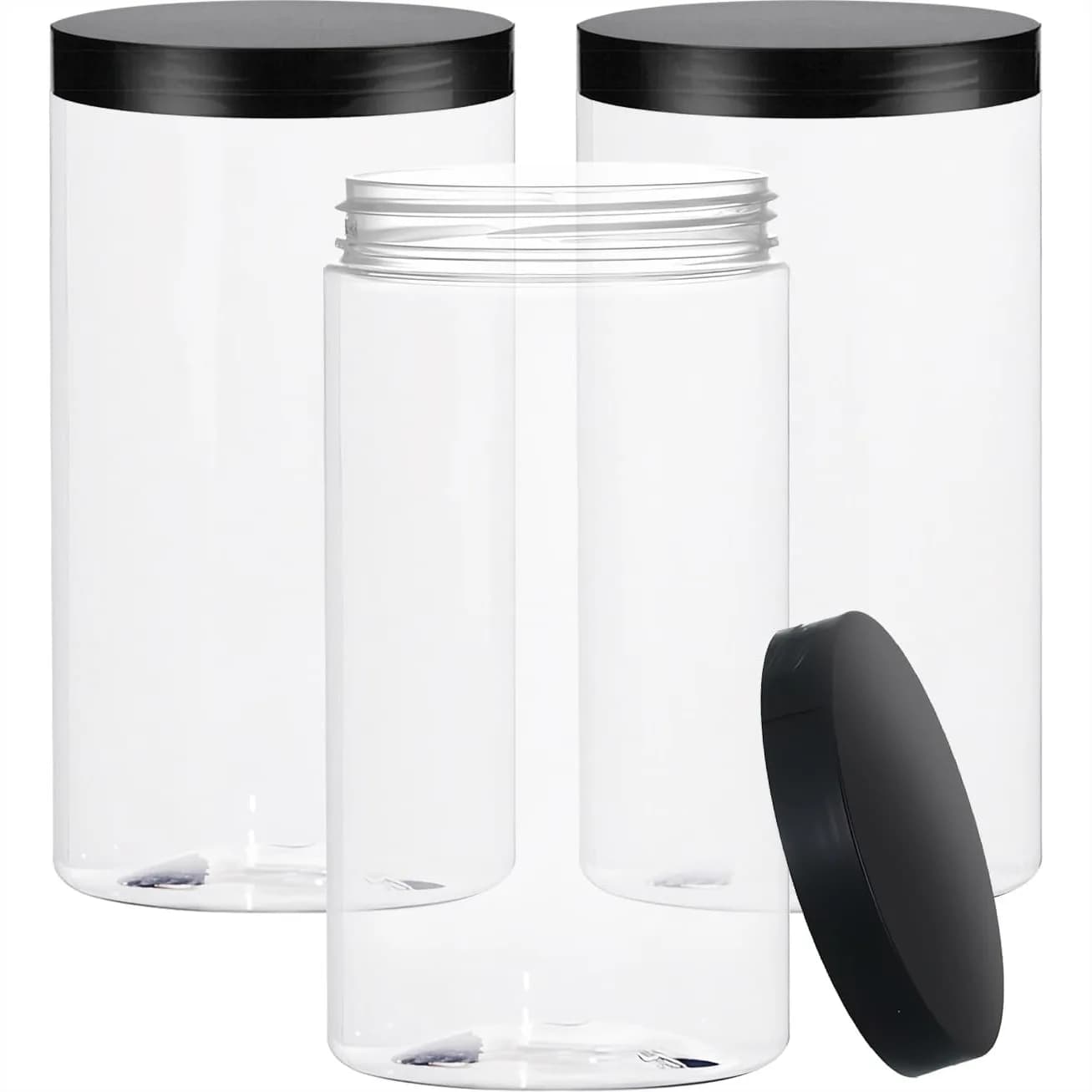 33oz Clear Plastic Jars with Lids - 3 Pack Food Storage Containers for Dry Food, Coffee Beans, Spices, Nuts, and Candy