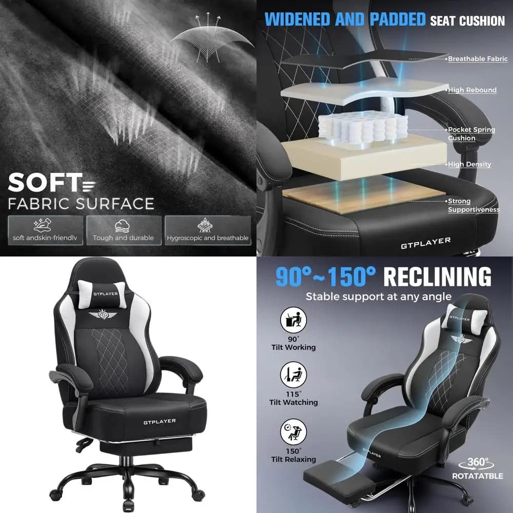 Sedia da Gaming Ergonomica con Schienale Alto, Tessuto Traspirante, Supporto Lombare e Poggiapiedi