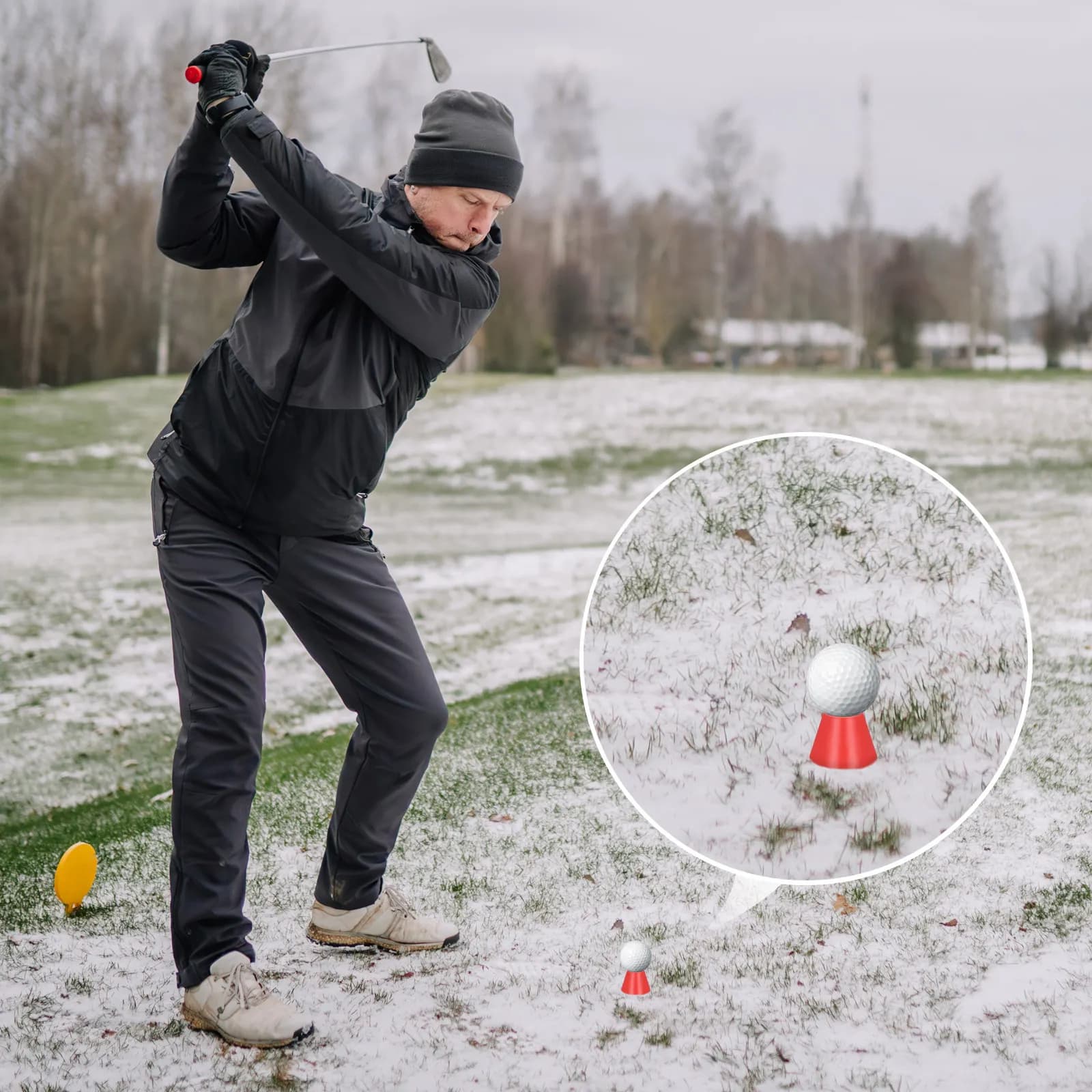 Set di 4 Tee da Golf in Gomma per Inverno, Jumbo, 14mm 18mm 24mm 38mm, Giallo Rosso, per Giorni Ghiacciati e Terreni Duri, Non Volanti