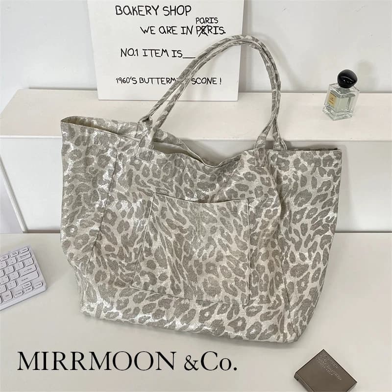 Borsa a Tracolla in Tela con Stampa Leopardata Argento per Donna, Nuova Borsa Casual alla Moda Autunno Inverno 2025, Borsa Capiente per Pendolari