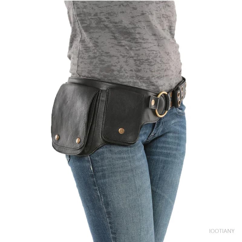 Borsa da cintura per esterni punk medievale Tasca da donna Vintage Pu Caccia Marsupio per fianchi Confezione regolabile Cosplay gotico Nuovo spettacolo Prop