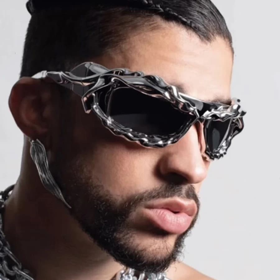 Sun Glasses Female Party Shades Silver Retro 2000's Eyewear Unique Hip Hop Y2K Sunglasses For Women Men New Sports Twisted