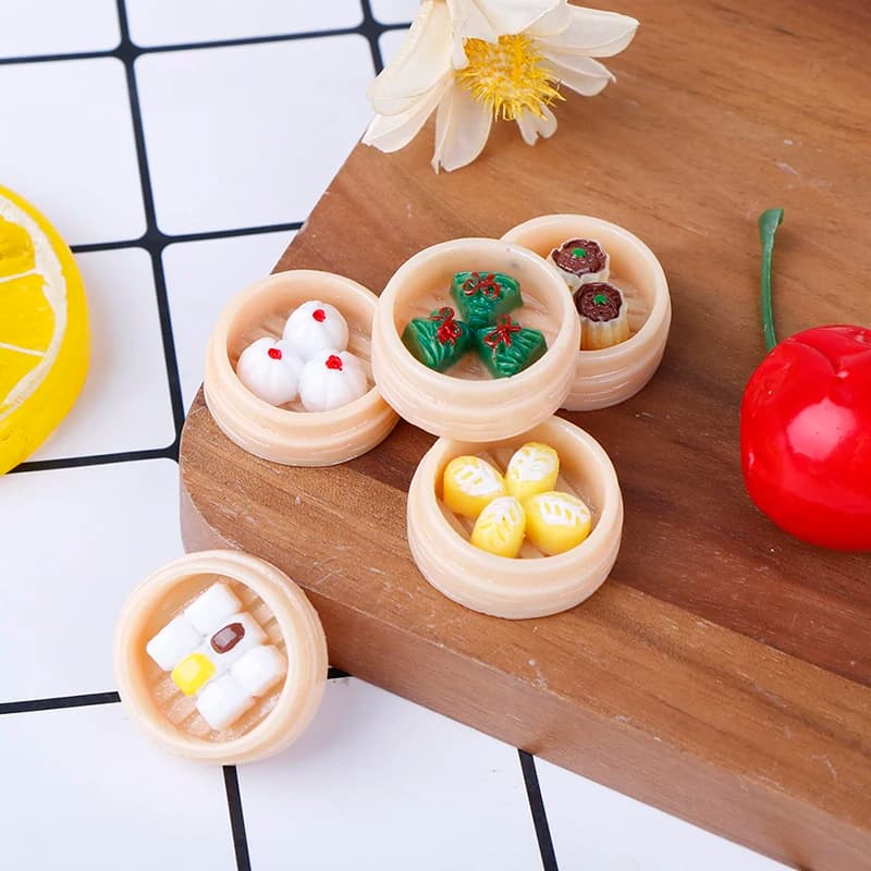 5 pezzi/set 1:12 Miniature per casa delle bambole Accessori da cucina per cibo cinese Dim Sum