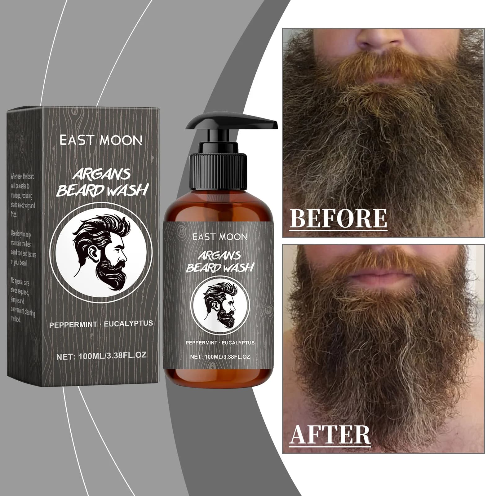 Shampoo per barba da uomo: pulizia delicata con oli di eucalipto, argan e jojoba per idratare, ammorbidire e prevenire la rottura: per tutti i tipi di pelle