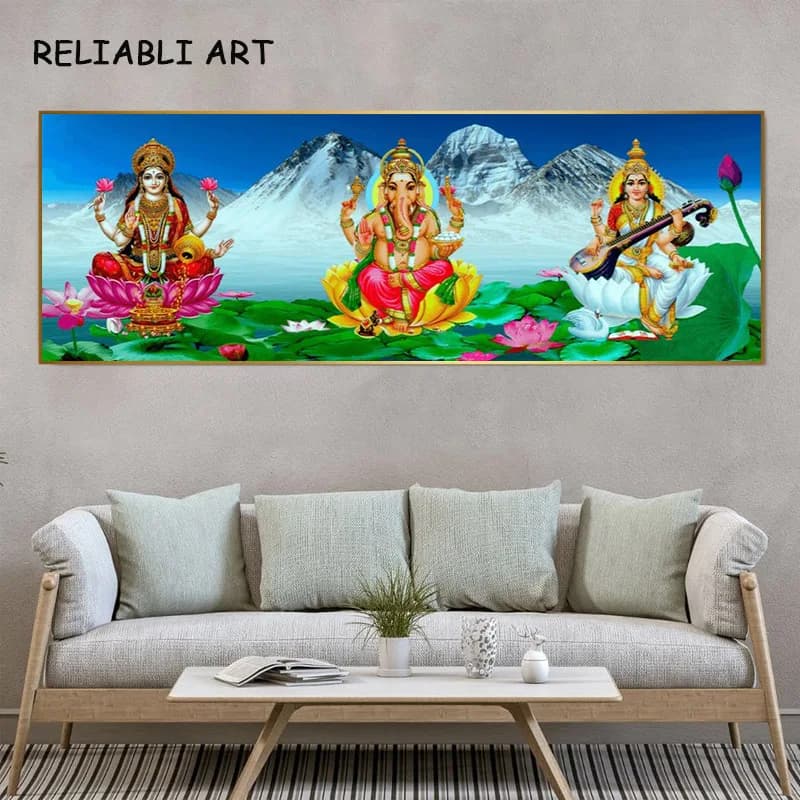 Indian Style Ganesha Shiva Buddha Portrait Posters & Print on Canvas Painting Wall Art Pictures for Living Room Decorations for Home Without Frame