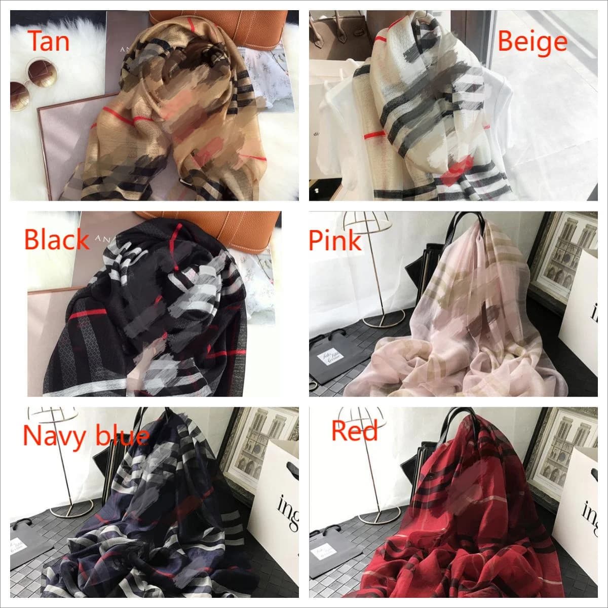 Nuova sciarpa a scacchi donna autunno/inverno edizione Versatile scialle di seta di gelso, sciarpa di lana di seta, sciarpa a righe ng sciarpa a doppio uso