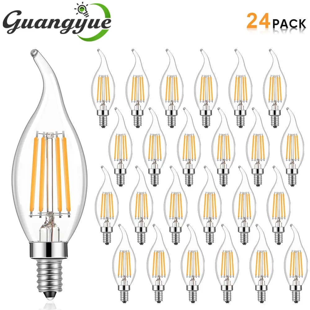 E12 Chandelier Bulb C35 4W 320LM Vintage LED Lamp Clear Amber Glass Flame Tip Candle Light Bulbs for Ceiling Fan Pendant Light