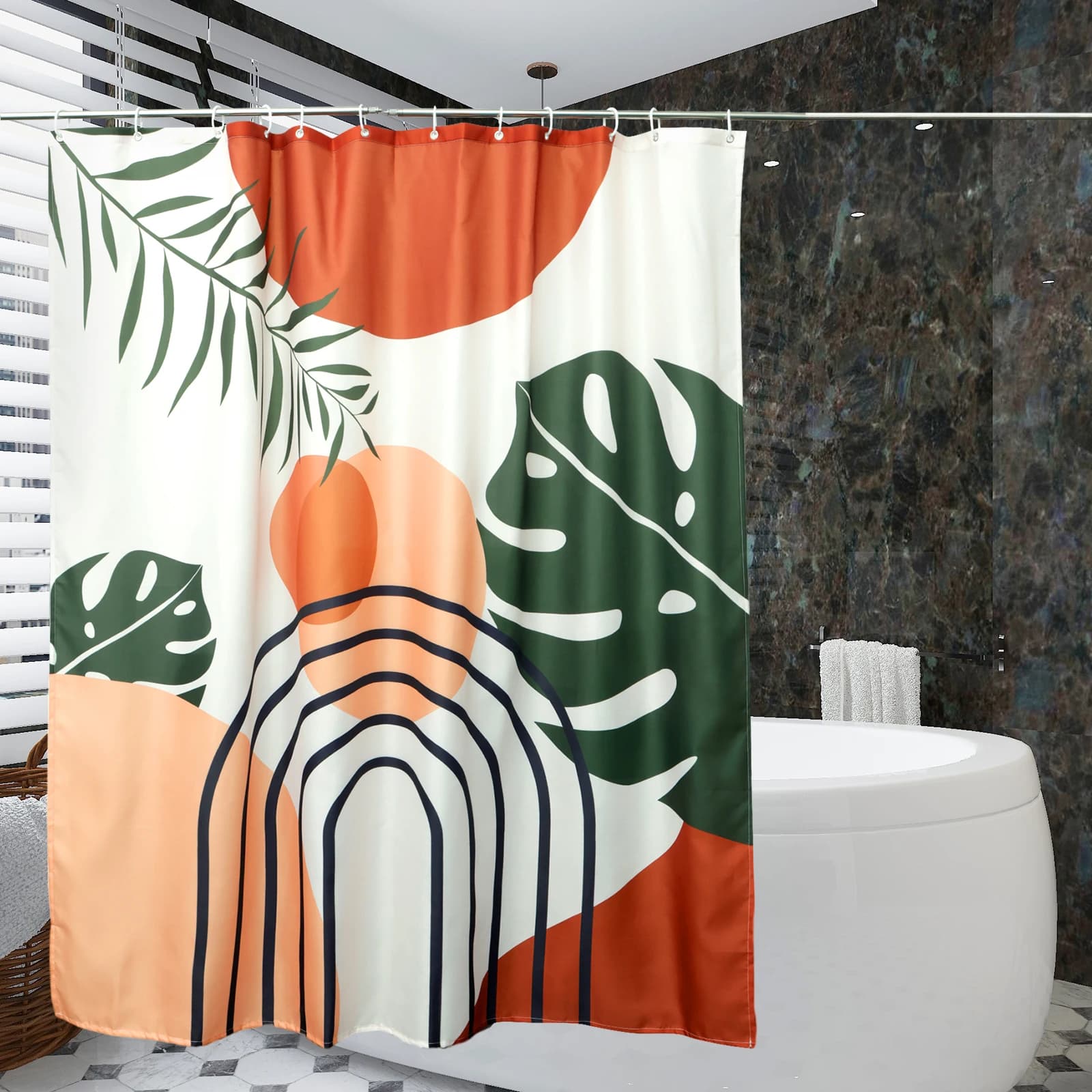 Tenda da doccia Tenda da bagno impermeabile da 71x71 pollici Tenda divisoria per WC Tenda decorativa da bagno con motivo astratto moderno