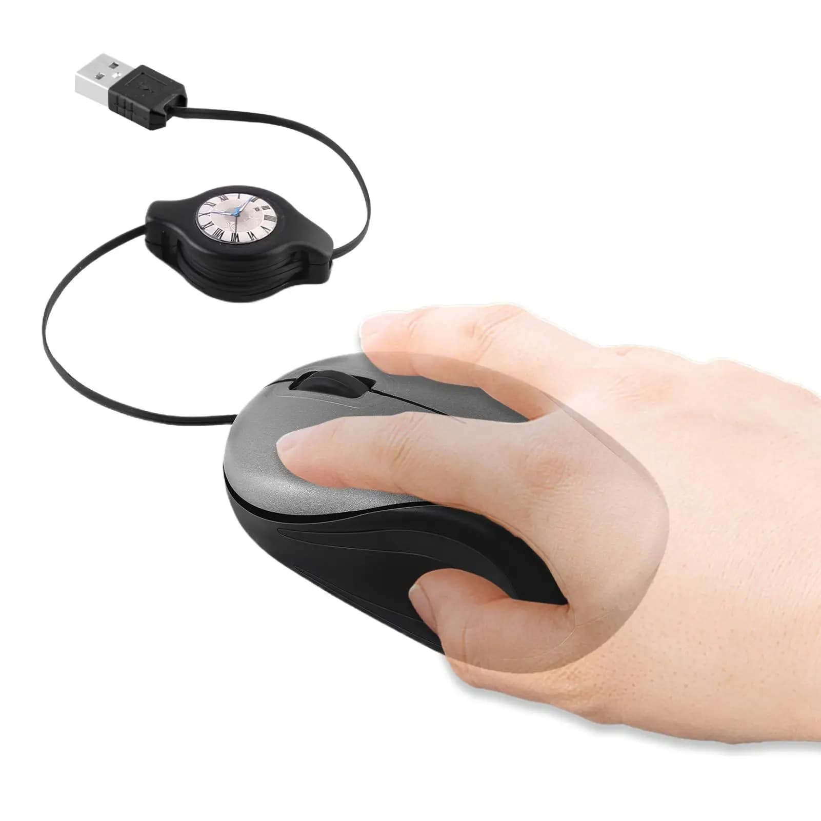Mouse cablato USB/TIPPE-C ultra piccolo con cavo avvolgibile Mouse per computer con cavo retrattile a 3 pulsanti per PC portatile