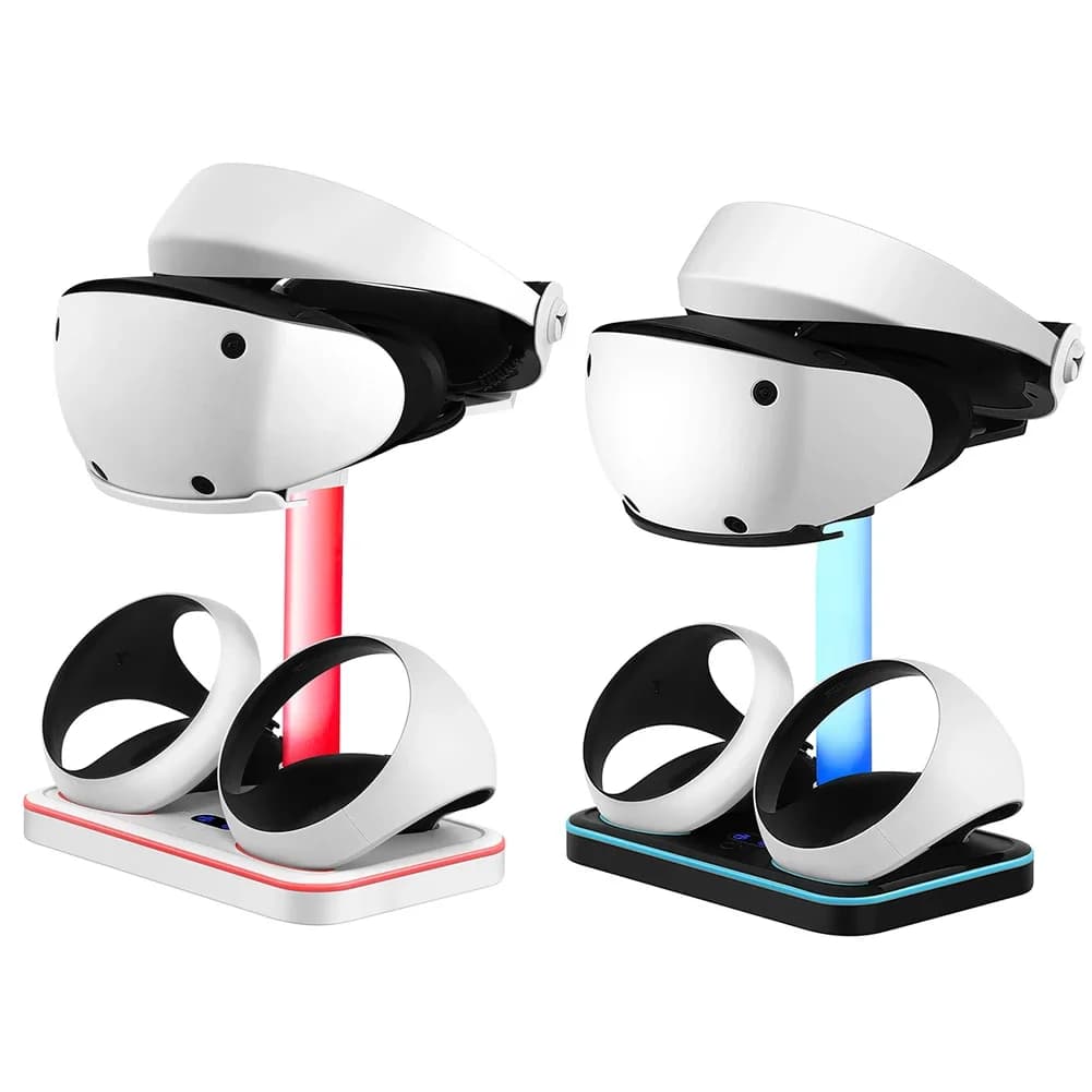 Stazione di ricarica per controller di gioco Dock di ricarica per luce RGB colorata Supporto per occhiali Accessori per cuffie per Joypad PS VR2