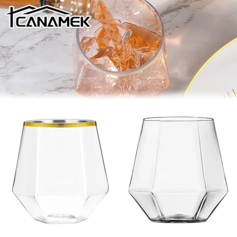 1 pz stile europeo bordo oro diamante vetro esagonale plastica per uso domestico bicchiere da whisky trasparente esagonale bicchiere da vino straniero