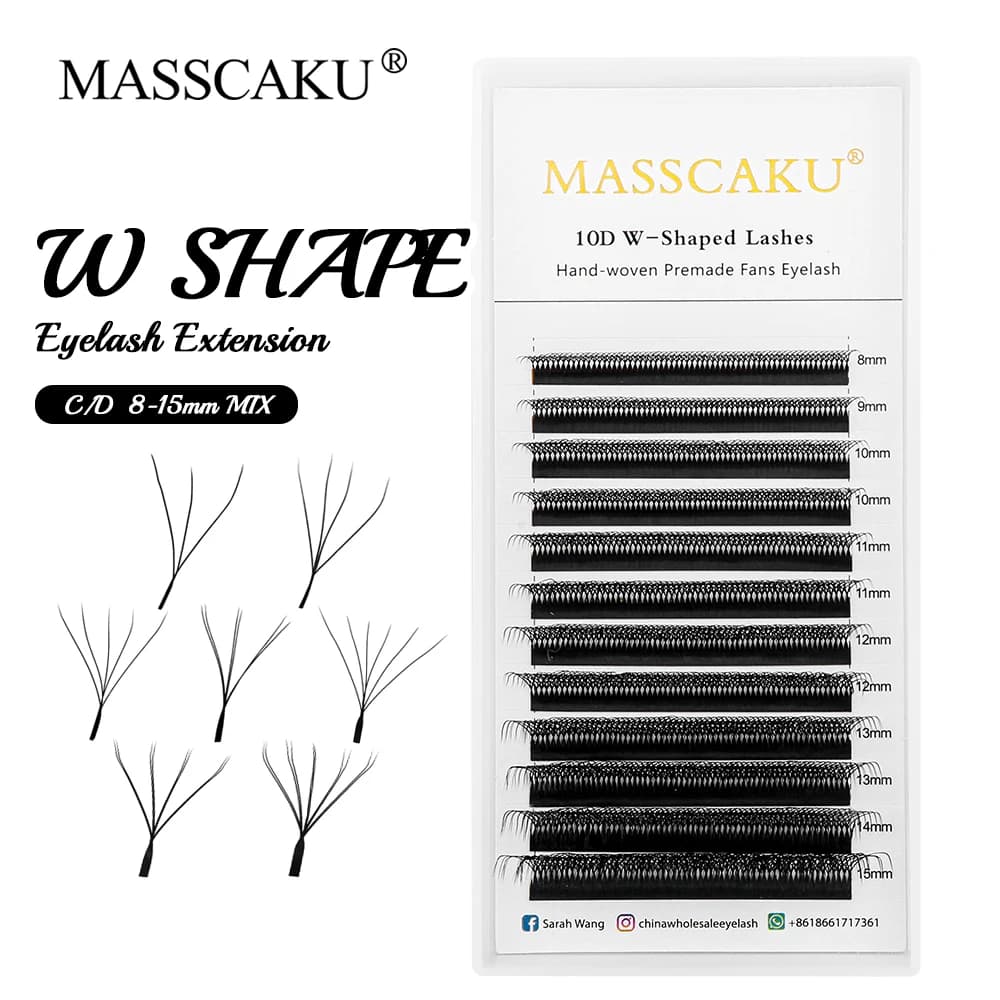 MASSCAKU 3D/4D/5D/6D/7D/8D/10D Black Opaque Shape W Extension of the Eyelash Trifoil Premade Fans Eyelash Individual False Vison Makeup Tools