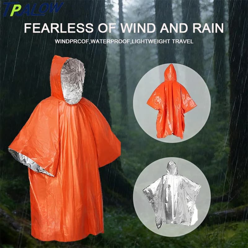 TRALOW Poncho Multiuso di Emergenza Impermeabile con Isolamento Termico, Impermeabile Riflettente per Attrezzatura da Sopravvivenza all'Aperto, Escursionismo