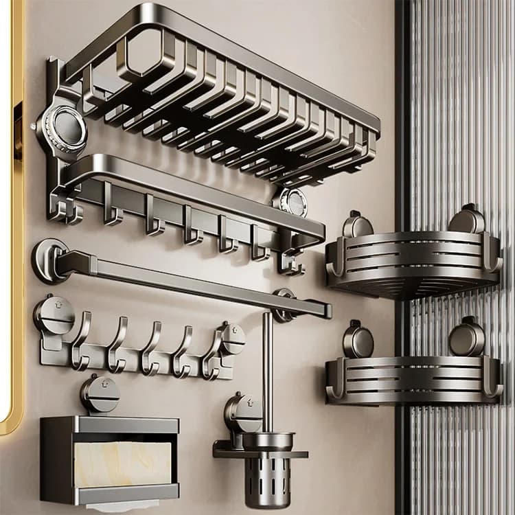 Aluminum Folding Towel Rack Punch-Free Wall-Mounted Suction Cup Bathroom Towel Shelf Storage Organizer for Hotel Bedroom Gym