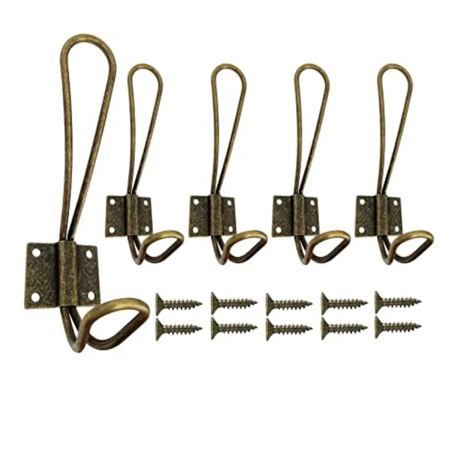 Ganci appendiabiti in metallo resistenti, confezione da 5, ganci da parete vintage doppi in metallo con viti per appendere vestiti, giacche, accappatoi, asciugamani