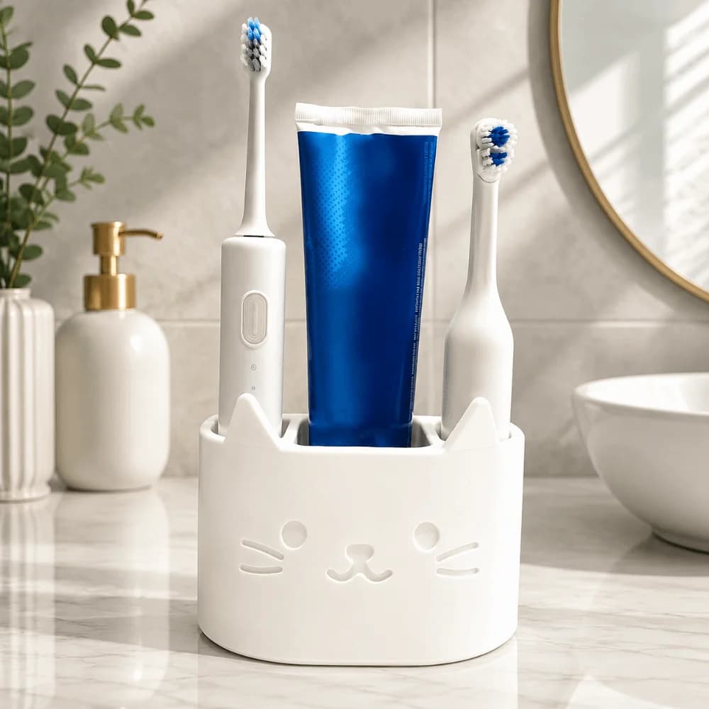 3D Printing Cat Toothbrush Holder Creative Multifunction Bathroom Storage Stand Cute Stable Makeup Brush Storage Shelf Shower