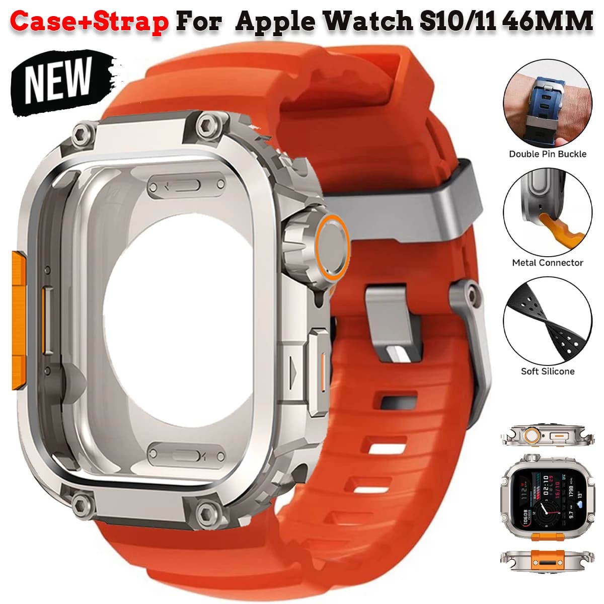 Custodia + cinturino 2IN1 per Apple Watch Series 11 10 46mm Custodia in metallo in lega di lusso Bracciale in silicone Cover IWatch 11 10 46MM Accessori