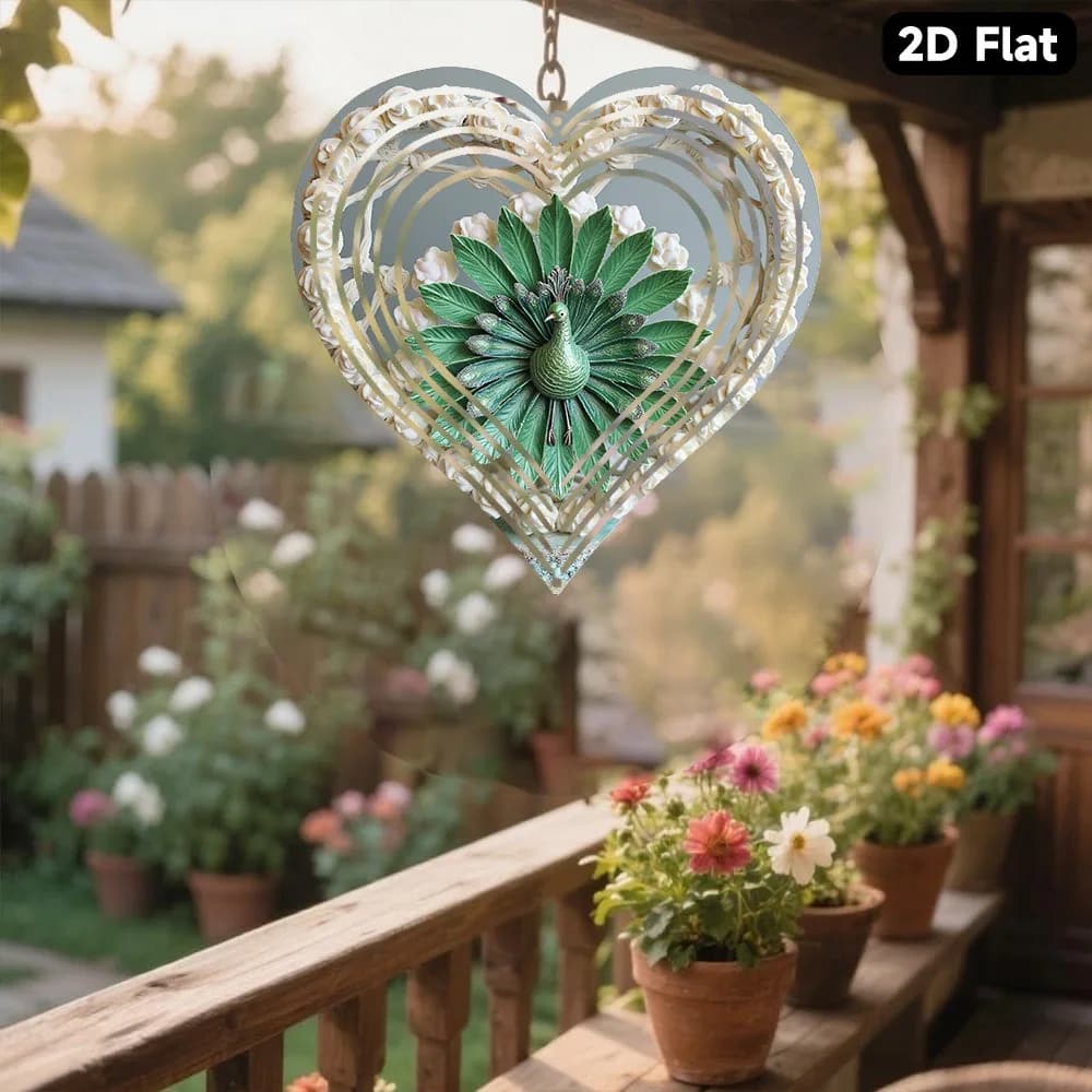 Metal Wind Chime Hanging Ornament Rooster Elegance Vibrant Green Feathers Fan Display Floral Stand Home Decor Halloween Christma