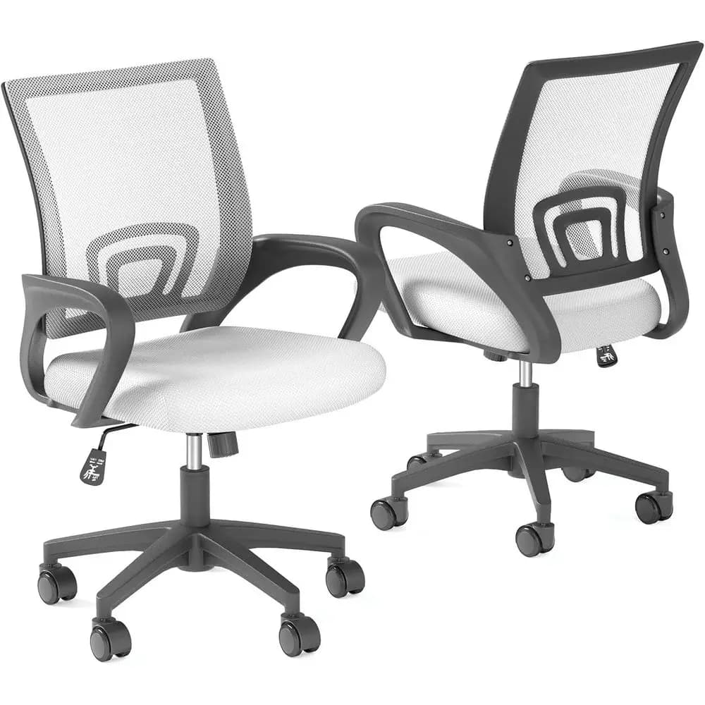 Sedia da scrivania ergonomica in rete con supporto lombare, girevole e regolabile per un comodo ufficio a casa, studio o gaming (Bianca, Set da 2)