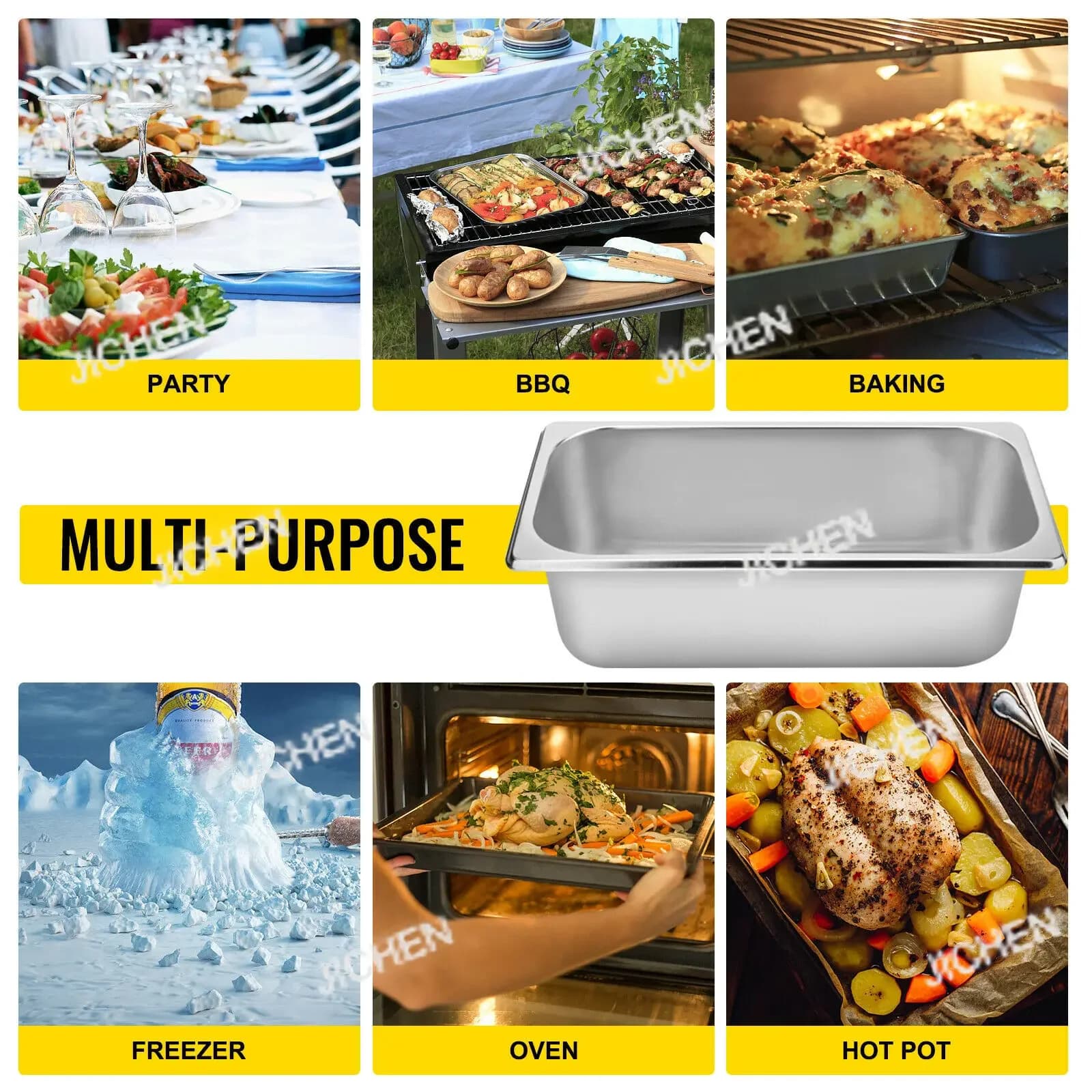 JC JC Buffet Sfregamento Piatti 8.5L-20L Padelle Gastronorm Tavolo A Vapore Padelle Vassoio Contenitore Per Alimenti In Acciaio Inox Per Il Partito BBQ Bak