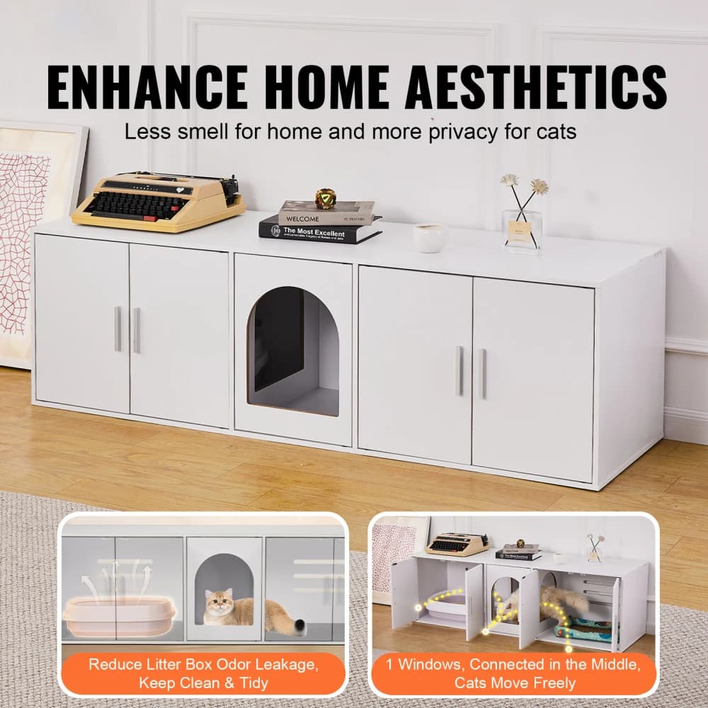 Ye Wooden Cat Litter Box Enclosure - Hidden Furniture, 57.9", White