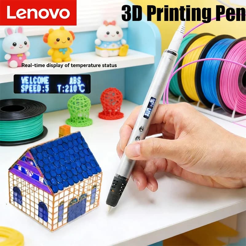 Lenovo 3D Printing Pen with OLED Display, Temperature Control, Quick Extrusion with PLA Filament, for Drawings and Gift Creation