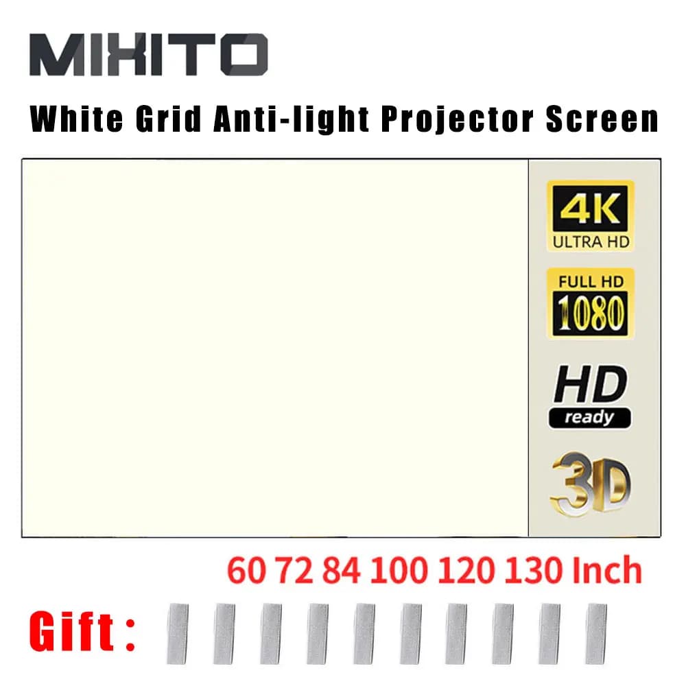 MIXITO Simple White Grid schermo Anti-luce schermo proiettore portatile 60 pollici-130 pollici schermo di proiezione Home Office rapporto 16:9