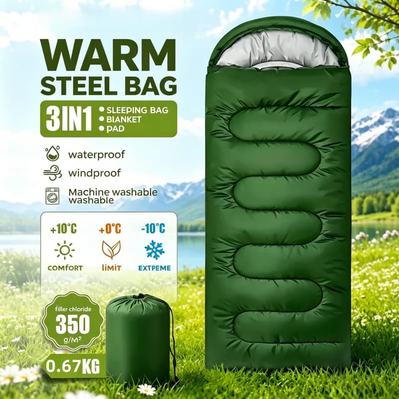 Camping sleeping bag light 4 seasons warm envelope backpack outdoor mummy cotton winter sleeping bag camp camp sleeping equipmen