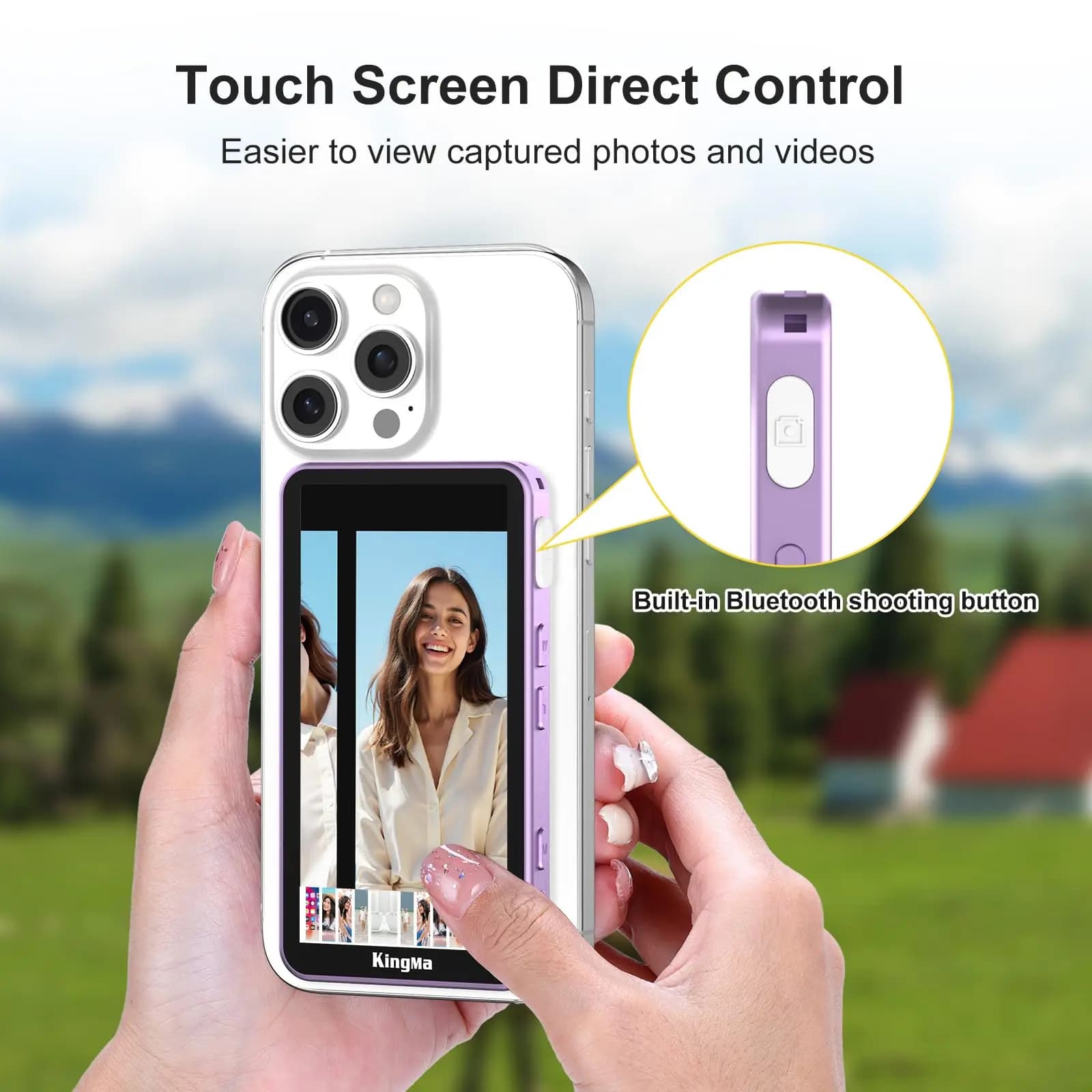 KingMa Monitor Magnetic Touchscreen for phone Vlog Selfie, with zoom, wireless recording, phone back camera for iPhone Selfie TikTok