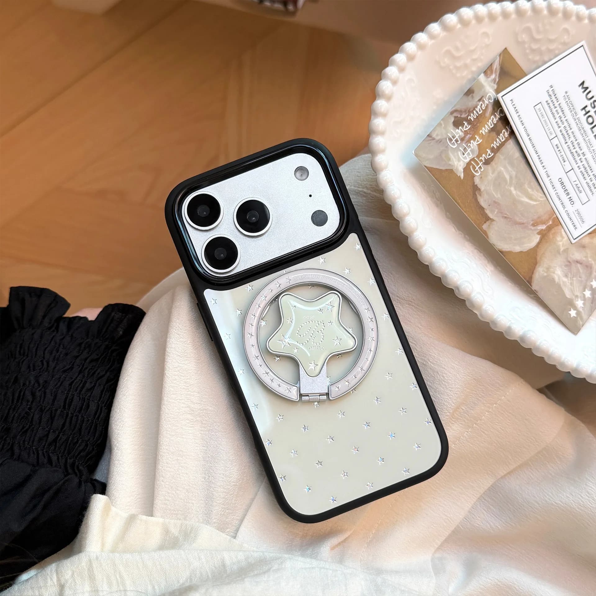 Custodia per telefono coreana a schermo intero con stelle e supporto magnetico pieghevole per iPhone 17 Air 16 15 14 13 12 Pro Max, antiurto e rigida