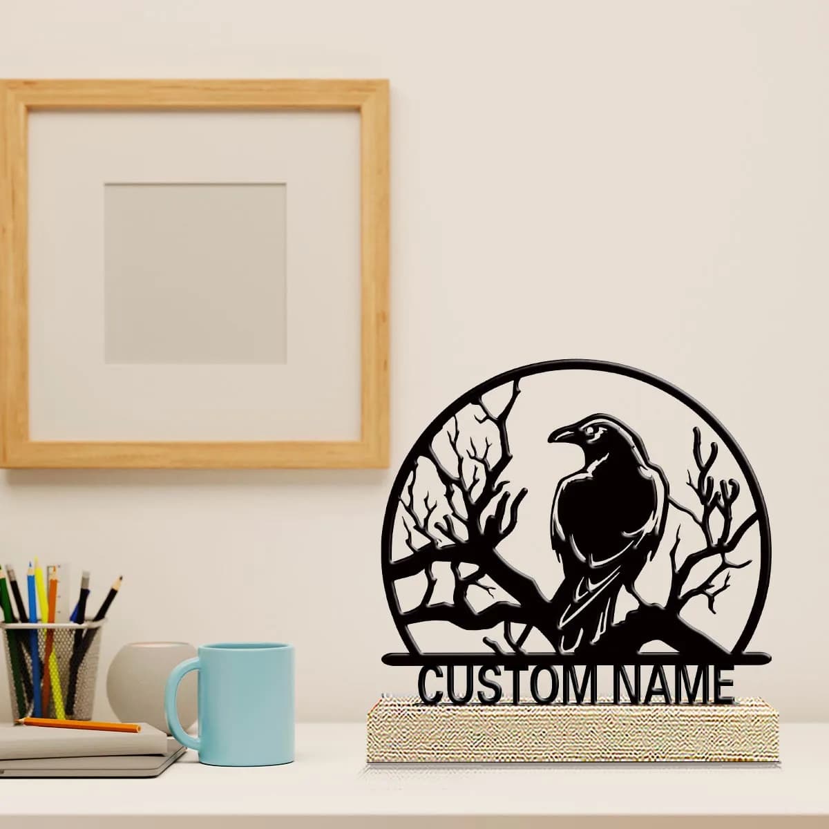 1pc Interesting Metal Desktop Decoration Custom Content Equipped with A Wooden Base Festival Ornaments and Decorations