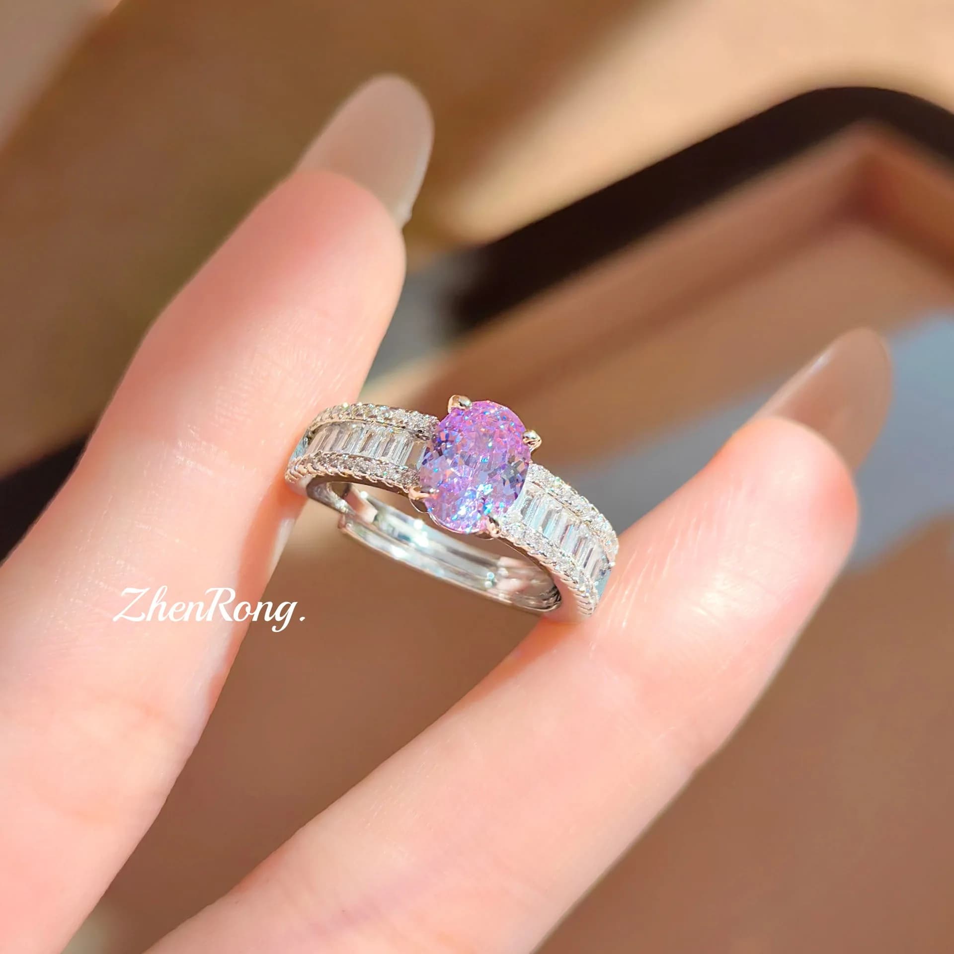 S925 Sterling Silver Ring Light Luxury Egg Shaped Ice Flower Inlay Simple Elegant Purple Design Delicate Jewelry For Women