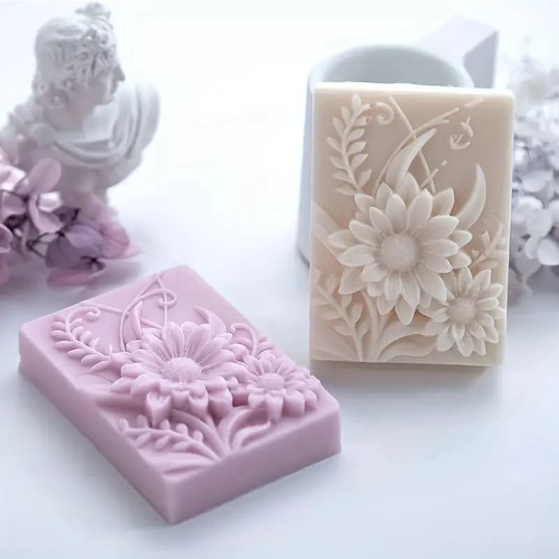 Stampo in silicone per sapone quadrato con fiore 3D Stampi per candele profumate fatte a mano rettangolari Stampo per sapone artigianale fatto a mano fai-da-te